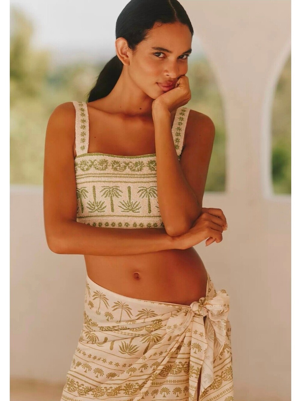 NWT Celandine x Anthropologie Beaded Palm Tree Top. Size M/L. Ret. $158